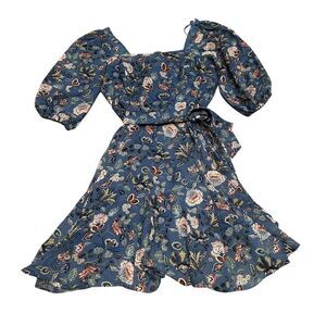 Melonie Women's Size 8 Blue‎ Floral Puff Sleeve Knee Length Dress